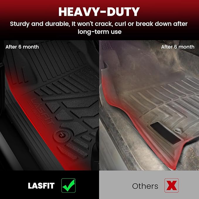 LASFIT Floor Mats for Ford F250 F350 F450 1999-2007 Crew Cab Carpet Floor | Super Duty Car Floor Liner Super Duty All Weather Full Cover Protector TPE , 1st & 2nd Row, 3pcs Black - Image 4