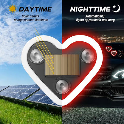 2PCS Car Window Wireless LED Ambient Light Solar Powered Love Heart Shaped Neon Lamp for Night Driving Interior Decor Accessories Romantic Gift for Women Girl Couples-Red - Image 3