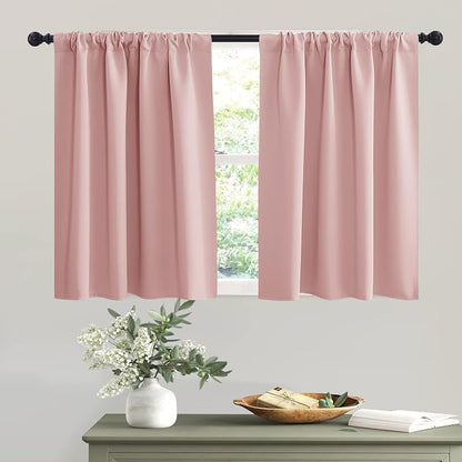 RYB HOME Short Peach Pink Blackout Curtains for Small Bedroom Window Cafe | Thermal Insulating, UV Blocking, Privacy Protection, Drapes/Tiers for Basement Garage Bathroom, W42 x L36, 2 Panels by RYBHOME