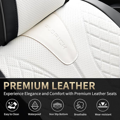 FLORICH Waterproof Front Car Seat Cover Faux Leather Automotive Seat Cover Front Car Seat Cushion Car Seat Protector Accessories Universal Fit for Most Cars SUV Trucks, Black&White - Image 5
