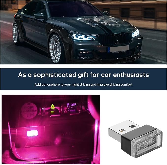 Dickno 4 PCS USB LED Car Interior Atmosphere Lamp, Portable Mini LED Ambient Night Light, Plug-in USB Interface Decor Lighting Kit, Universal Vehicle Interior Accessories (Pink) - Image 6