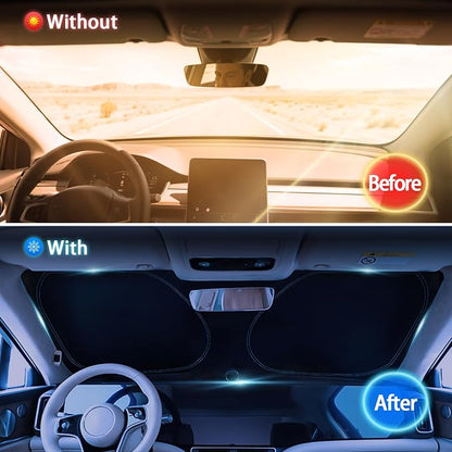 Windshield Sun Shade for Toyota Highlander 2020-2026 Front Window | Windshield Sunshield, Foldable Automatic Car Sunshade with Steering Wheel Cover, UV Protection Keeps Car Cooler - Image 2