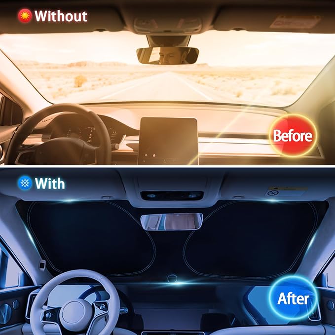 Windshield Sun Shade for Mazda CX-30 2019-2026 Front Window | Windshield Sunshield, Foldable Automatic Car Sunshade with Steering Wheel Cover, UV Protection Keeps Car Cooler - Image 2