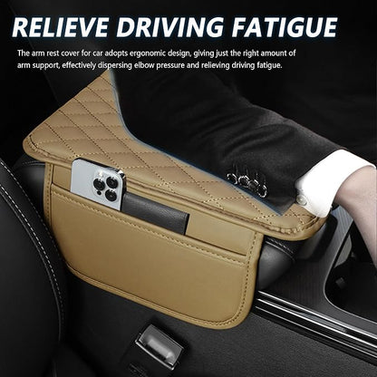 Stacool Upgraded Car Center Console Cover,Microfiber Leather Car Armrest Cover Cushion with 2 Storage Bags,Universal Car Armrest Storage Box (Beige) - Image 4