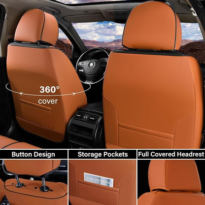 Coverado Car Seat Covers Full Set, Nappa Leather Seat Covers for Cars, Car Seat Protector Car Seat Cushion, Front and Back Seat Protectors Cushions Universal Fit for Most Cars Vehicles(Brown&Black) - Image 2