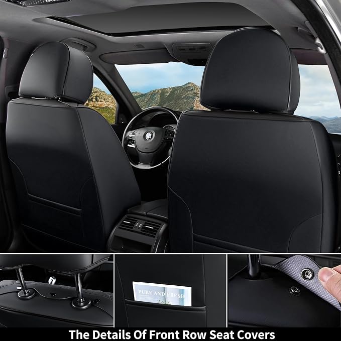 Coverado Car Seat Covers Full Set, Seat Covers for Cars, Black Car Seat Cover, Car Seat Protector, Nappa Leather Car Seat Cushion, Waterproof Car Seat Covers Front Seats and Back Fit for Most Cars - Image 2