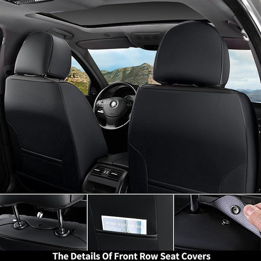 Coverado Car Seat Covers Full Set, Seat Covers for Cars, Black Car Seat Cover, Car Seat Protector, Nappa Leather Car Seat Cushion, Waterproof Car Seat Covers Front Seats and Back Fit for Most Cars - Image 2