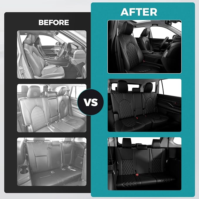 Custom Seat Covers for Toyota Grand Highlander 2024-2026 8 Seats | black, faux leather, 2nd row 40/60 split bench, waterproof, breathable, airbag compatible, stain resistant - Image 7