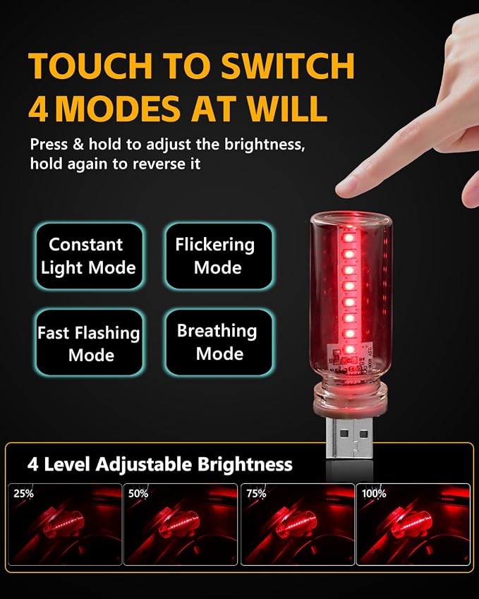 2PCS USB Lights for Car, Retro LED Car Interior Lamp Ambient Lighting, Universal USB Plug Lights for Cars, bedrooms, Camping, Parties, Clear Glass Bottle Decorative Night Light, Red Light - Image 4