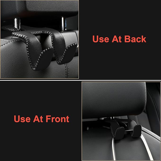 AMVOYOA 【2021 Upgraded】 Car Purse Hook, 2 in 1 Car Seat Headrest Hooks Durable Hanger Storage Holder Leather Organizer for Hanging Grocery Bags, 2 Pack, Gray - Image 4