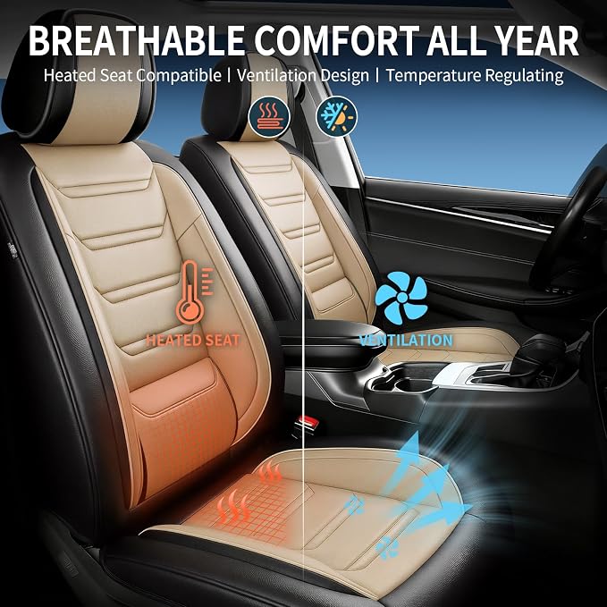 Fit Elantra Seat Covers Custom Fit for Hyundai Elantra 2017-2026, Beige | Full Set, Premium Leather Full Coverage Protectors, Waterproof, Breathable, Scratch Resistant, Easy Wipe, Airbag Compatible - Image 5