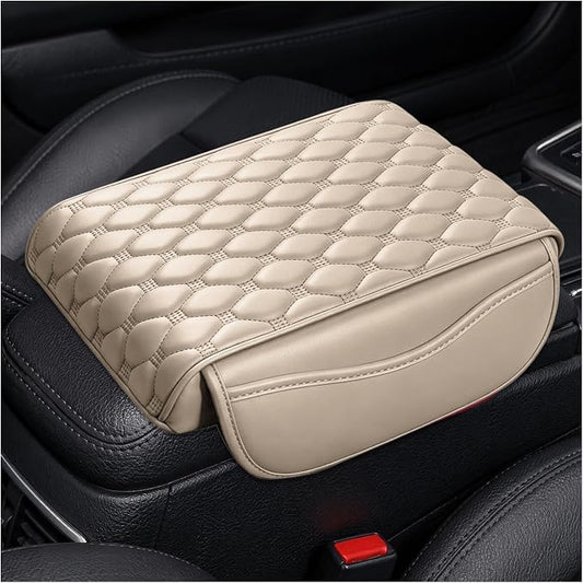 Car Center Console Cover, Memory Foam Auto Armrest Cushion Center Console Pillow Pad with Side Pockets, Anti-Scratch Leather Elbow Pillow Armrest Seat Box Protector for Most Cars (Beige) by Unknown