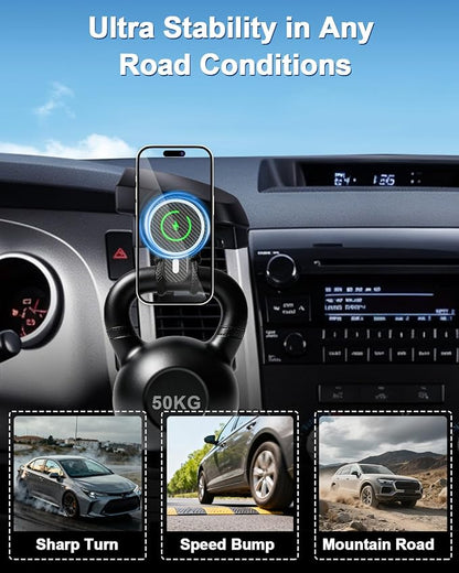 Car Phone Mount for Toyota Tundra 2007-2013 /Sequoia 2008-2013 Accessories | Magnetic 15W Fast Wireless Charger Phone Holder for Tundra Vent with Magsafe Fixed Clip 360° Rotation Hands-Free Cradles - Image 8