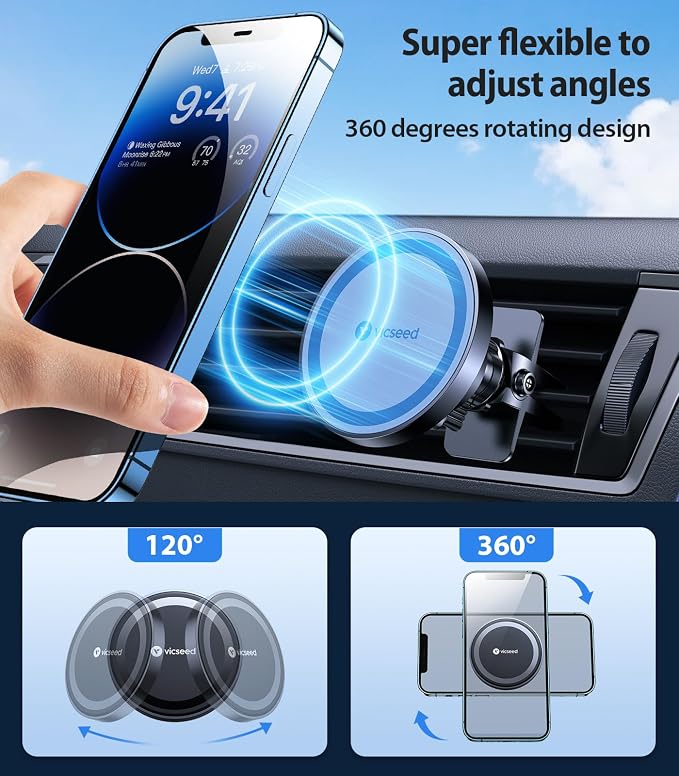 VICSEED for MagSafe Car Mount [Upgraded Strongest Magnet Power] Magnetic Phone Holder for Car Vent 360 Adjustable Magnetic Car Phone Holder Mount for iPhone 17 Air Pro Max 15 14 13 12 Plus Mini, Blue - Image 6