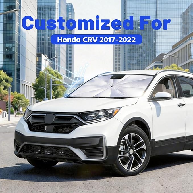 Car Windshield Sun Shade Umbrella for Honda CRV 2017-2022, 1:1 Fit Sunshade | [Reflective Coated Fabric] Car Shades Sun Visor Keep Car Cool and Protects Interior, Sunshade Umbrella for Front Window - Image 2