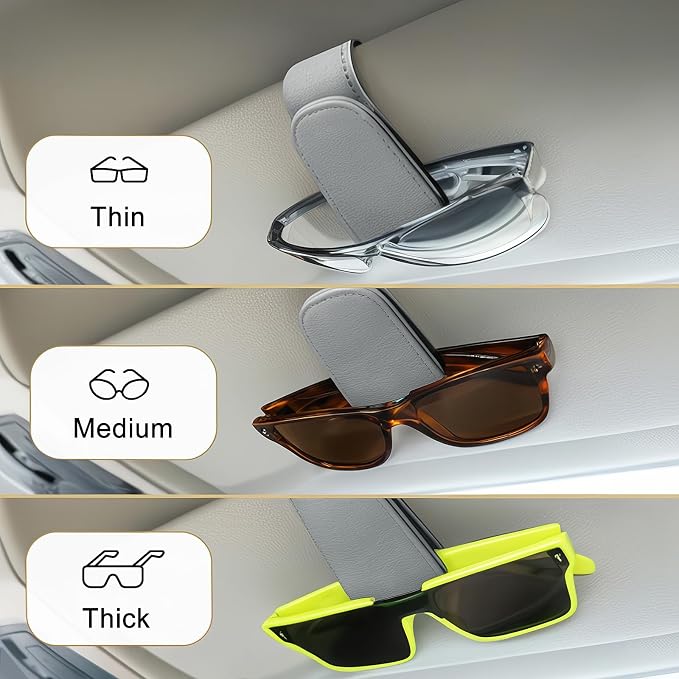 EldHus Sunglass Holder for Car Visor - 2 Pack Magnetic Car Glasses Holder Clip, Leather Eyeglass Holder for Car, Universal Sunglasses Clip for Car Visor, Gray - Image 3