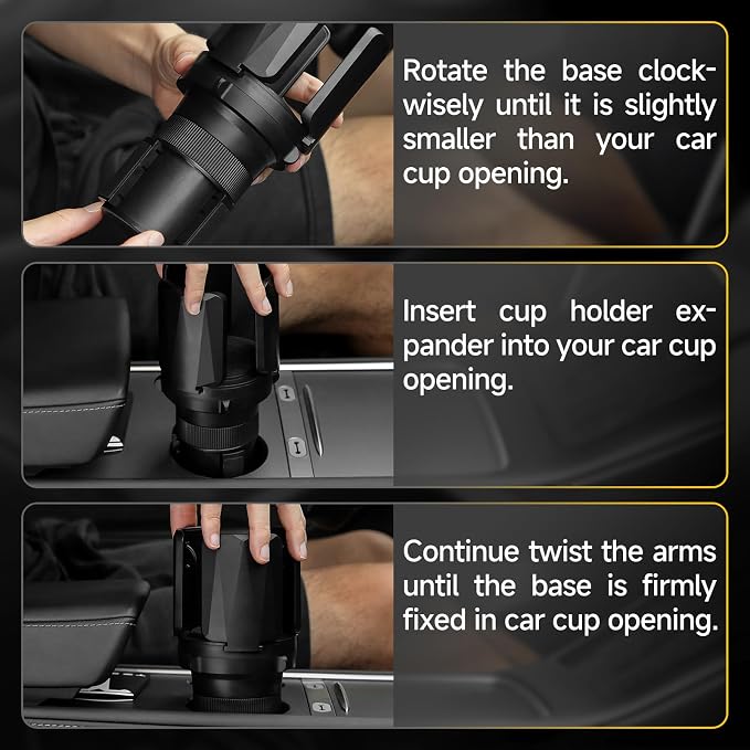 DYLEN 2Pack Cup Holder Expander with Expandable Arms, Fits 2.5-5.9" Bottles | Cup Holder Adapter Fits Owala/YETI/Hydro Flask/Stanley 12–64 oz; Most Large Bottles; Compatible with Round Cup Holders - Image 4