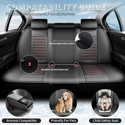 Fit Venza Car Seat Covers for Toyota Venza 2009-2025 2026 -Premium Leather, Waterproof，Breathable，All-Weather Seat Cushion Protecto & Airbag Compatible, 2 Front Seat Red Line Black - Image 3