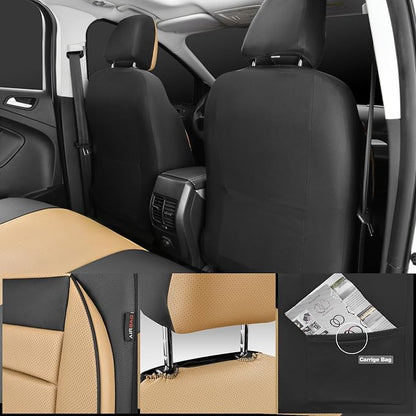 CAR PASS Faux Leather Car Seat Covers Front Seats Only, 3D Foam Support Car Seat Covers, Universal fit for Trucks Vans SUVs Sedans Automotive Comfortable, Airbag Compatible 2 Pieces Front Black Beige - Image 5