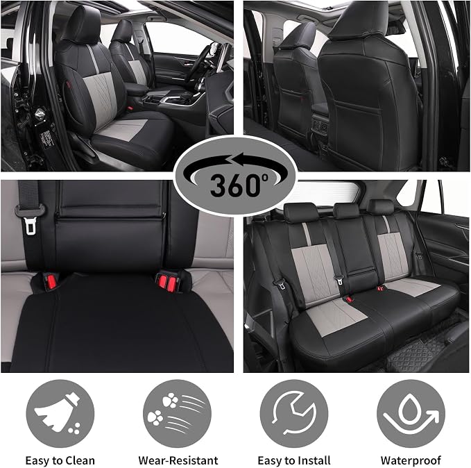 EKR Civic Seat Covers Custom Fit for Honda Civic (Hatchback) 2022-2026 (Rear W/NO Armrest),Waterproof Car Seat Cover Full Set,Faux Leather(A84-Black+Light Gray) - Image 3