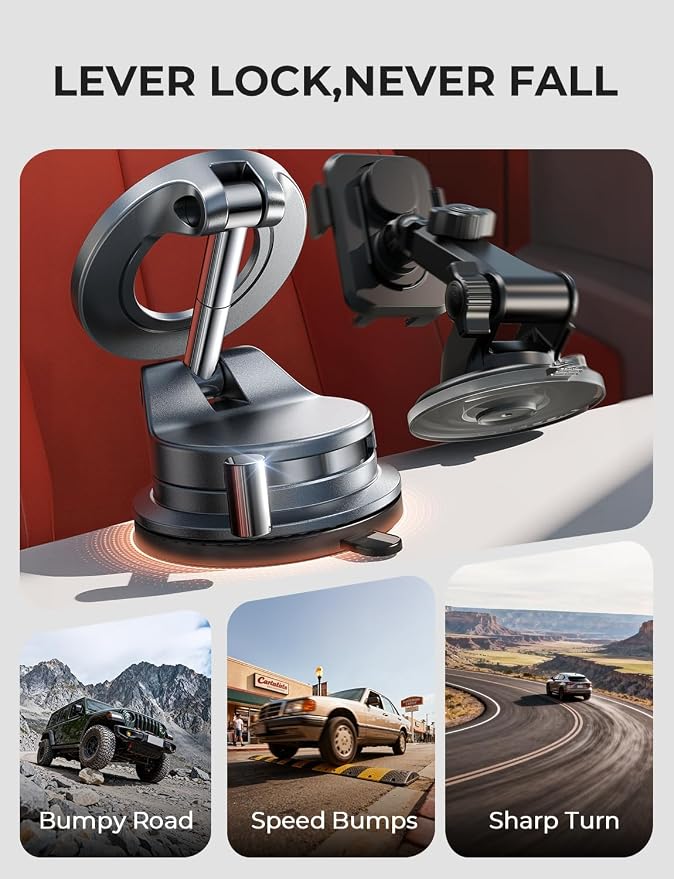 LISEN 2 Pack for Magsafe Car Mount, Magnetic Phone Holder for Car, Strong Magnetic Car Phone Mount, 89 LBS Suction Phone Mount Vacuum, Dashboard Gifts Phone Holders for Your Car Mount for iPhone 17 | 2400gf Strong Magnetic Power, 360° Adjustable Dashbo... - Image 4