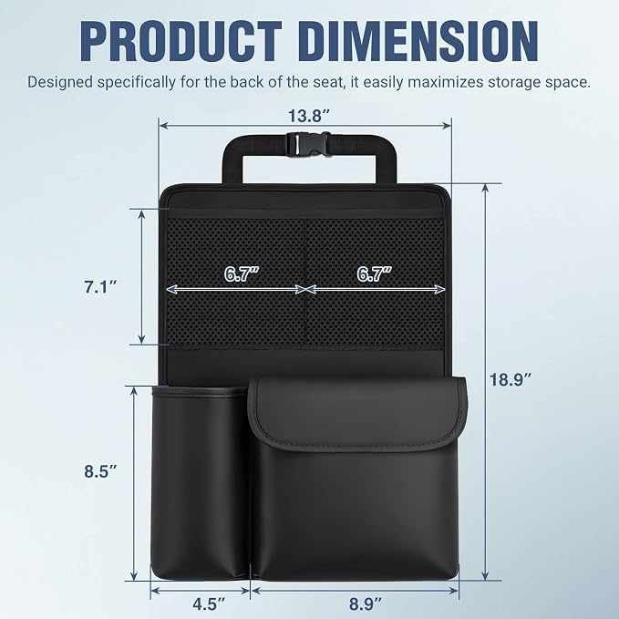Nilight Car Seat Back Organizer 2PCS Black PU Leather Universal | Multi Pockets Foldable Waterproof Scratch Resistant Hanging Storage Bag for Cars Vans SUVs MPVs Pickup Trucks - Image 2