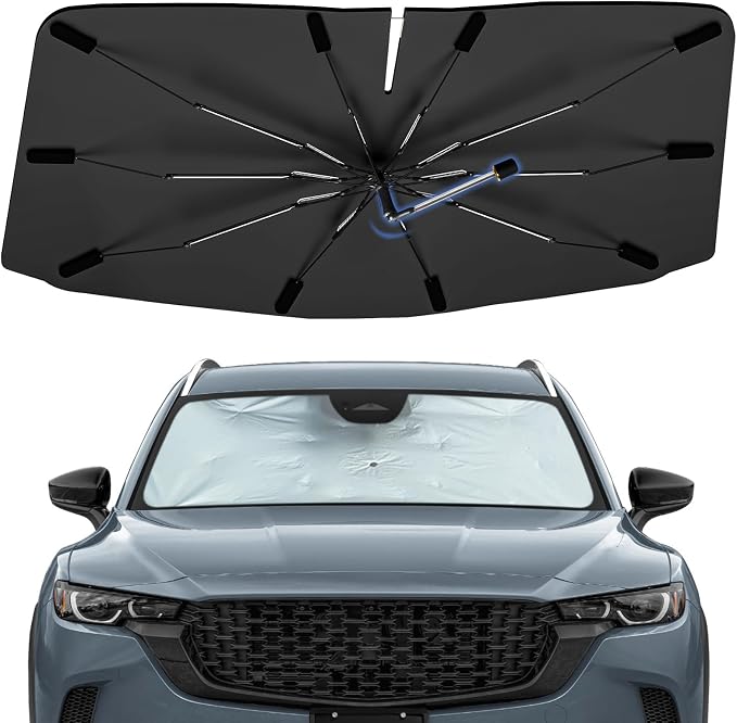 Windshield Sun Shade Umbrella for Mazda CX-50 2023-2026 Front Window | Foldable Car Sunshade, 360 Rotation Automotive Interior UV Protection for Outdoor Parking by Bocvam