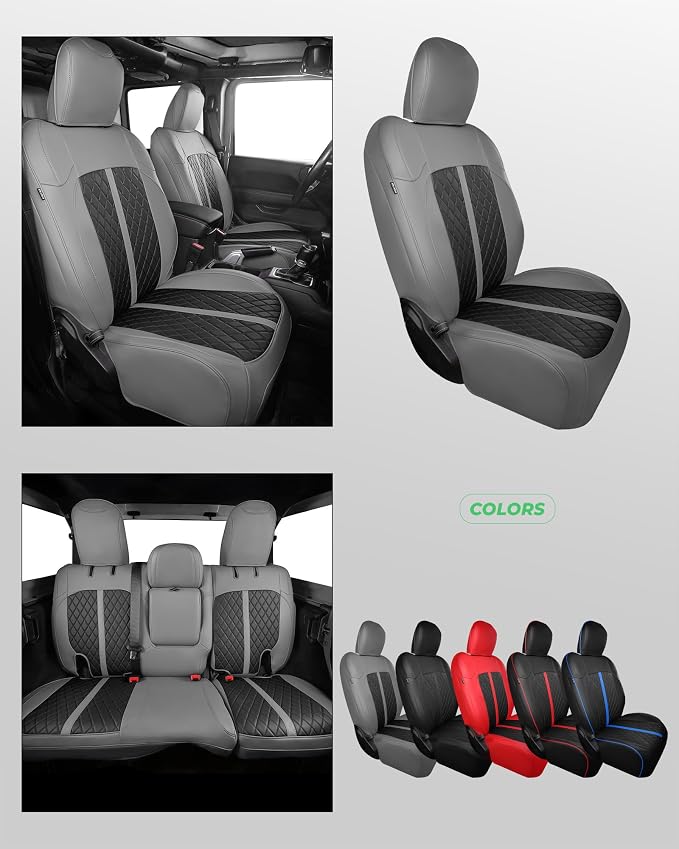 RIDEPOSH for Jeep Wrangler Leather Custom Car Seat Covers Full Set 4 Door | 2018-2026 JL, with Rear Cup Holder, Not for 4XE, Luxury Waterproof Protector, 40/60 Spilt, 5 Seats, Full Coverage, Durable - Image 9