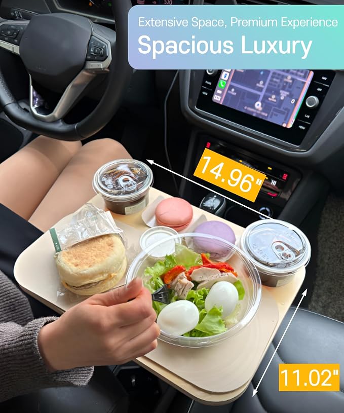 2-in-1 Car Food Tray, Cup Holder Table and Laptop Desk for Parked Cars | Fits fixed round cup holders 2.75–3.9 in, Twist-lock adjustable base, 14.96 x 11.02 in surface, Fit check required - Image 3
