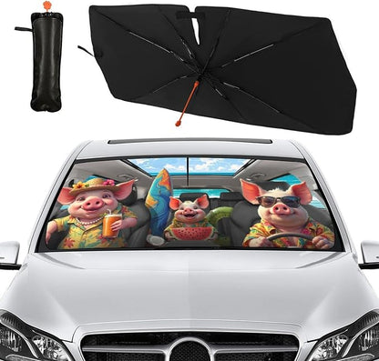 Socira Funny Pig Car Windshield Sunshade Umbrella Foldable Umbrella | Sun Shade Windshield Cover Cute Pig Sunshade Car Accessories Blocks Uv Rays Keeps Cool (57" X 30") - Image 8