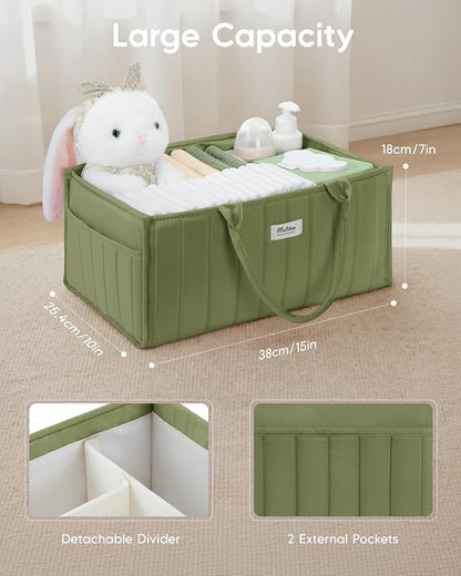 Maliton Baby Diaper Caddy Organizer for Changing Table, Green | Portable Car Diaper Organizer Caddy with 2 Side Pockets - Versatile Storage Basket for Wipes and Baby Essentials - Image 3