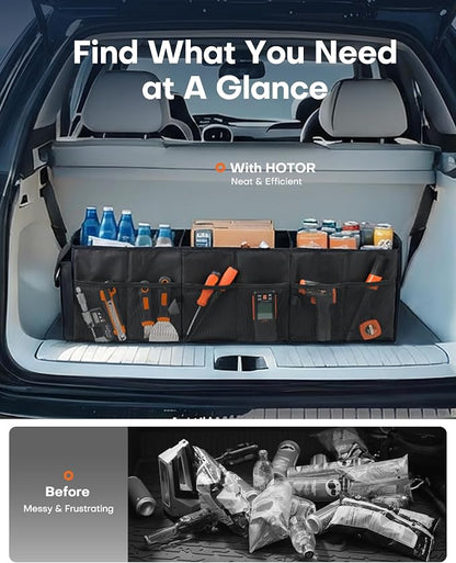 HOTOR Trunk Organizer - Foldable Car Organizer for SUVs & Sedans Storage | Sturdy Car Organization for Men & Women, Car Accessories, Tools, Sundries, Black, 3 Compartments, 31.9" x 12.6" x 10.6" - Image 6