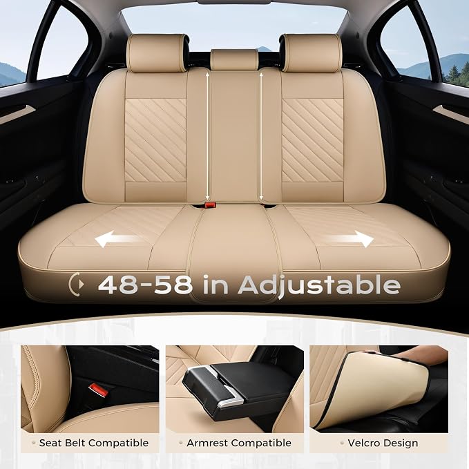 Coverado Car Seat Covers Full Set 5 Pieces, Luxury Nappa Leather Seat Covers Universal Fit Waterproof Non-Slip Breathable Front & Back Automotive Seat Protectors for Cars, SUVs, Trucks - Image 6