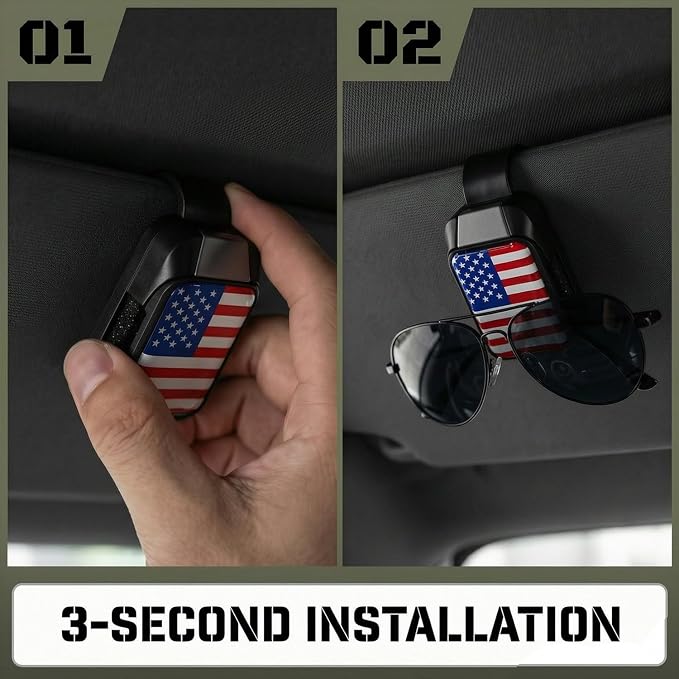 Dsycar Sunglasses Holder for Car, 2 Pack Car Sun Visor Sunglasses Clip | American Flag One-Handed-Operation Easy Access Storage for Driving,Universal Fits Anti-Scratch Car Sun Visor Accessories - Image 7
