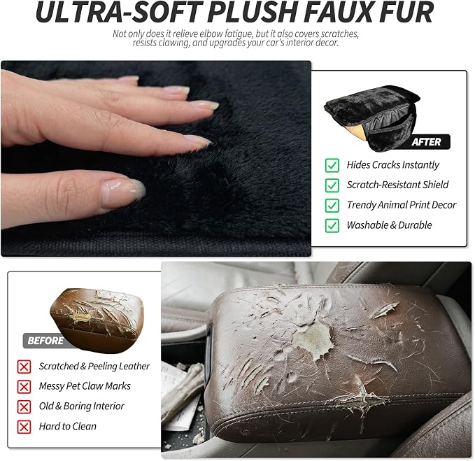 Plush Fuzzy Fur Car Armrest Cover with Side Pockets,Black | Fluffy Armrest Cushion Pad,Soft Center Console Cover,Car Interior Storage Accessories ,for Most Car Decoration Protector - Image 6