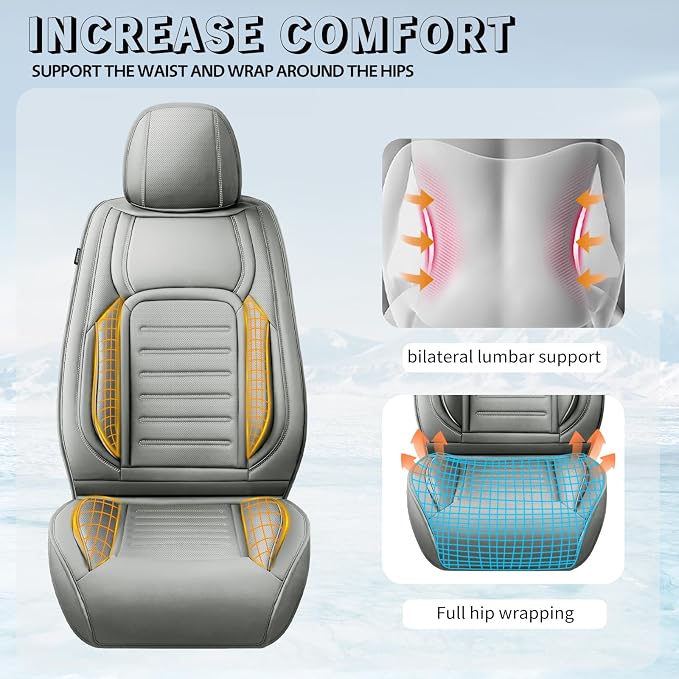 Fit Camry Car Seat Covers for Toyota Camry 2012-2025 2026 -Premium Leather, Waterproof，Breathable，All-Weather Seat Cushion Protecto & Airbag Compatible, Full Set Gray - Image 7