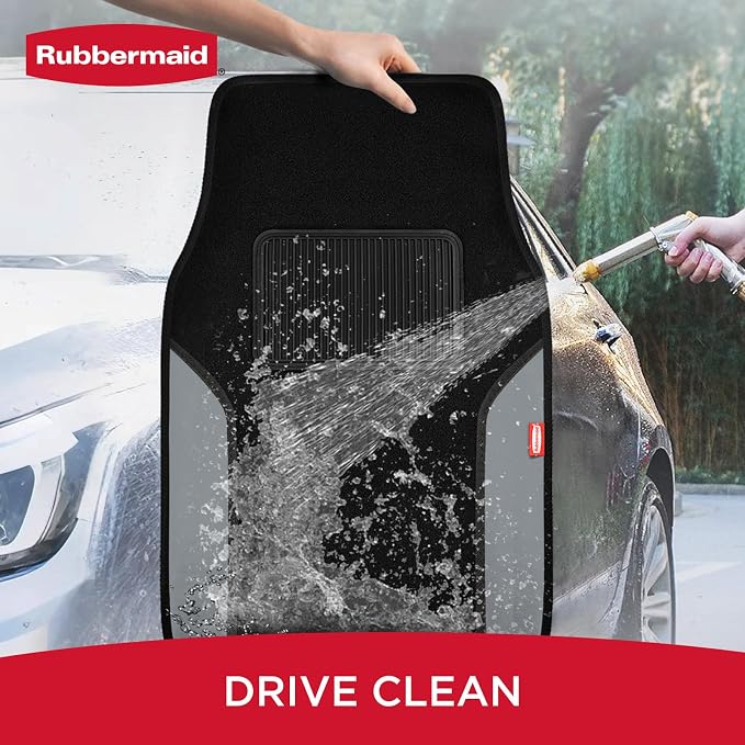 Rubbermaid Car Mats, Carpeted Floor Car Mat with Faux Leather & Built-in Heel Pad, Two-Tone Car Rug Floor Mats, Stylish Carpeted Floor Mats for Cars, Trucks & SUVs Gray Color - Image 5