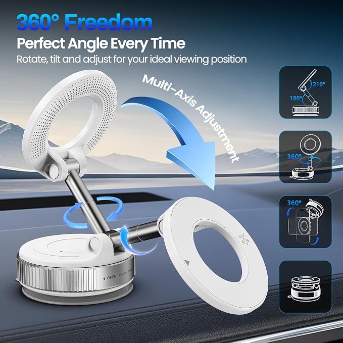 Jikasho Magnetic Phone Holder for Car, Suction Cup Phone Mount for Magsafe | 360° Adjustable Vacuum Car Phone Mount, Hands-Free Phone Holders for Your Car for iPhone 17 Pro Max 16 15 14 13 12 Air Plus - Image 4