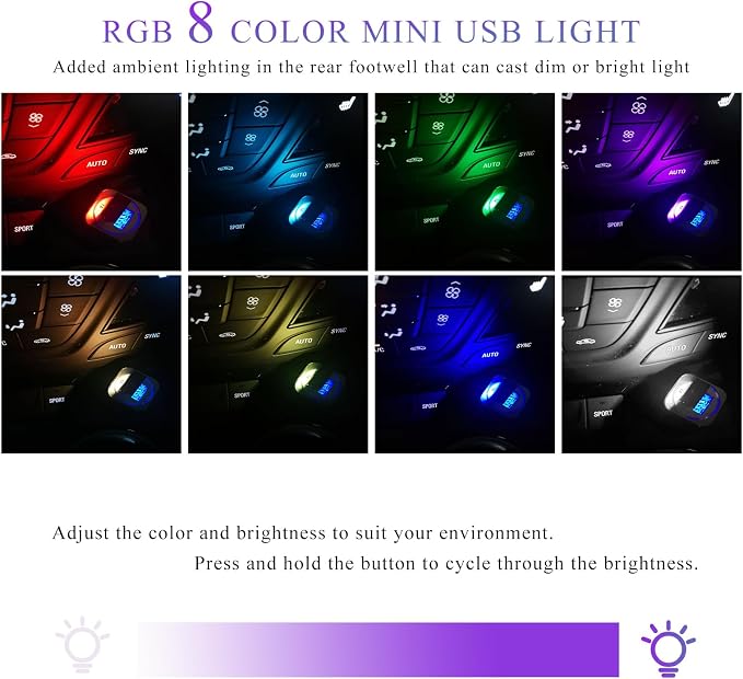 2 PCS USB Type C LED Ambient Light, 8 Colors RGB Car Interior Atmosphere Lamp, Plug-in USB Interface Mini LED Night Light, Portable Decoration Lighting Kit for Car Laptop - Image 4