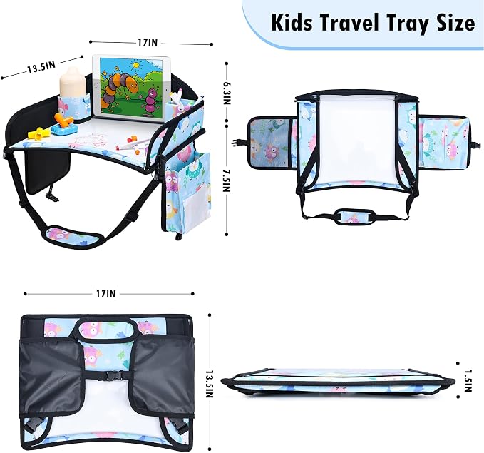Car Seat Tray,Toddler Road Trip Essentials With Drawing Kit | Road Trip Essentials Accessories Lap Tray with iPad Holder Stand & Dry Erase Board as Travel Gifts for Kid,Baby Blue - Image 8