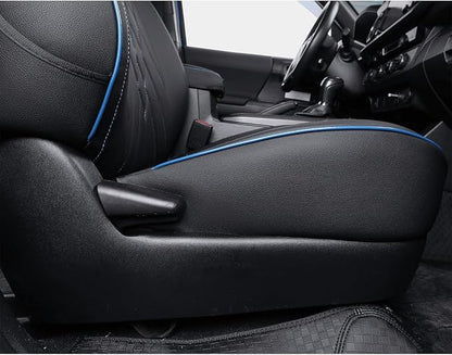 EKR Custom Fit Tacoma Leather Car Seat Covers for Toyota Tacoma 2012 2013 2014 2015 (TRD Sport Seats)- Full Set,Faux Leather(Black with Blue Trim) - Image 3