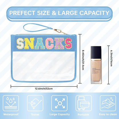 Siwara Snack Bags Clear Pouch Travel Makeup Bag Chenille Letter Bags for Zipper Pouch Clear Cosmetic Bag Clearly Tote Bag Makeup Travel Bags for Women - Image 2