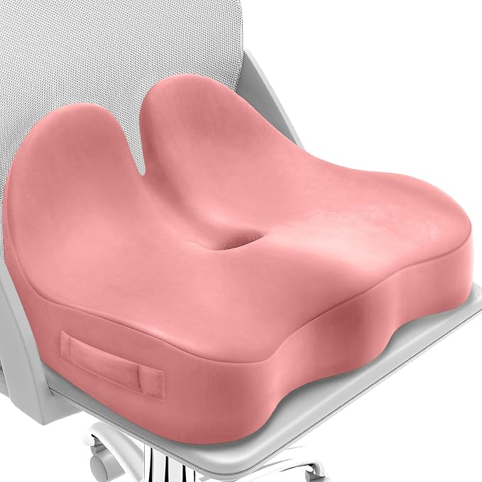 CushZone Extra Large Seat Cushion, Sciatica Support for Office Chair, Pink | Ergonomic Office Chair Cushion for Hip & Tailbone Pain Relief, Memory Foam Cushion for Car, Long Trip, Desk Chair, Lab by CushZone