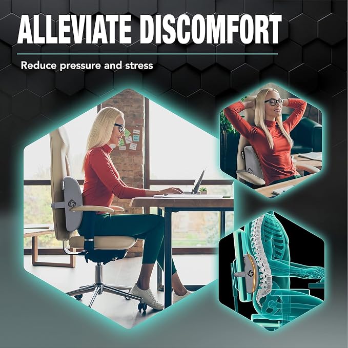 Samsonite Memory Foam Lumbar Support Pillow for Office Chair, Gaming Chair & Car Seat Automotive Use, Ergonomic Back Cushion, Work from Home Essentials, Office Essentials for Sitting Comfort, Grey - Image 3