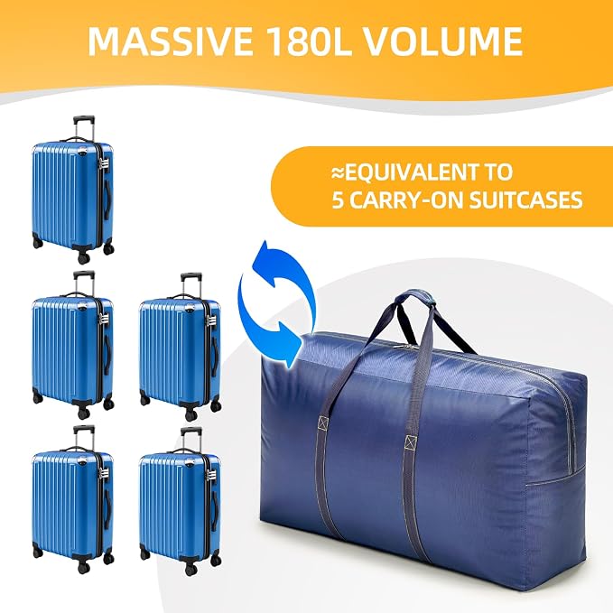 Extra Large travel duffel bag with Strong Handles, 180L Waterproof duffel bag, Durable Zippers, Extra Large Storage Totes for Space Saving and Moving Supplies, Blue - Image 7