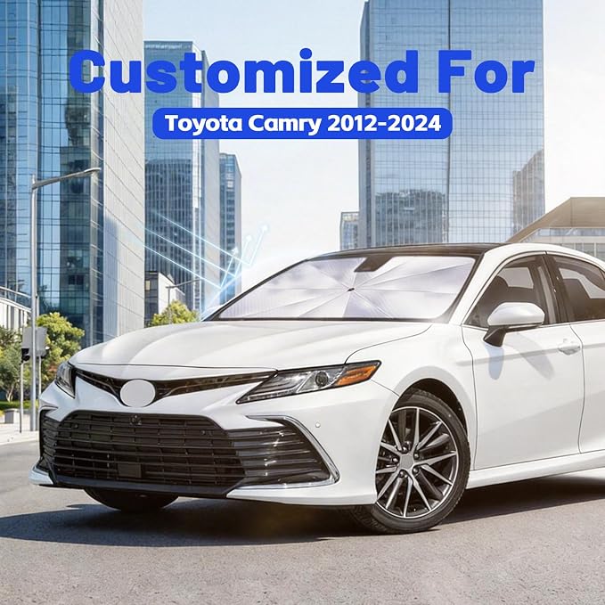 Car Windshield Sun Shade for Toyota Camry 2012-2024, 1:1 Exact Fit | [Reflective Coated Fabric] Sunshade Umbrella for Front Window, Car Shades Sun Visor Keep Car Cool and Protects Interior - Image 2