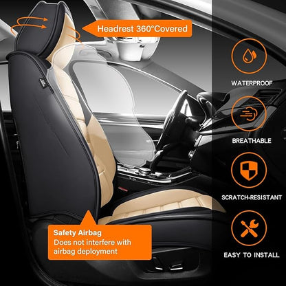 MINGBRON Seat Covers, Car Seat Covers Front Seats, Car Seat Cover, Car Seat Protector Waterproof, Car Seat Cushion Nappa Leather, Beige Seat Covers Carseat Cover Universal Fit for Most Cars - Image 7