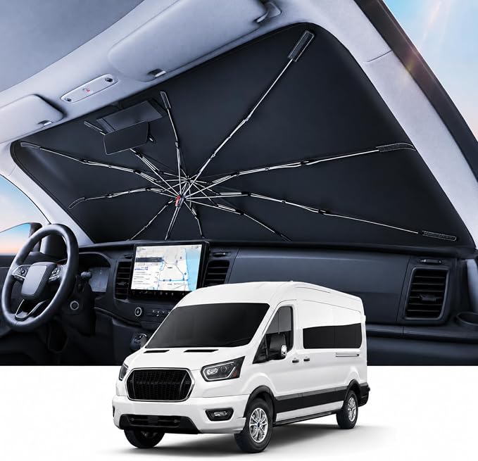 REEVAA Windshield Sun Shade Umbrella for Ford, Ram, K6 | Stay Cool in Summer, 6-Layer Heat Defense Blocks Sun & Heat, Precision Fit for Ford, Ram, Durable 31-Rib Frame by REEVAA