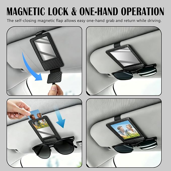 Magnetic 2-in-1 Sunglass & Photo Holder for Car Visor, Leather Anti-Slip No-Fall No-Slide, Fits SUV Truck RV - Image 3