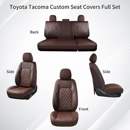 Huidasource Tacoma Custom Seat Covers Fit for Toyota Tacoma 2016-2023 Double & Crew Cab SR SR5 Limited TRD Sport/Pro/Off Road, 360° Full-wrap Waterproof Car Seat Cushion Cover (Full Set/Coffee) - Image 8